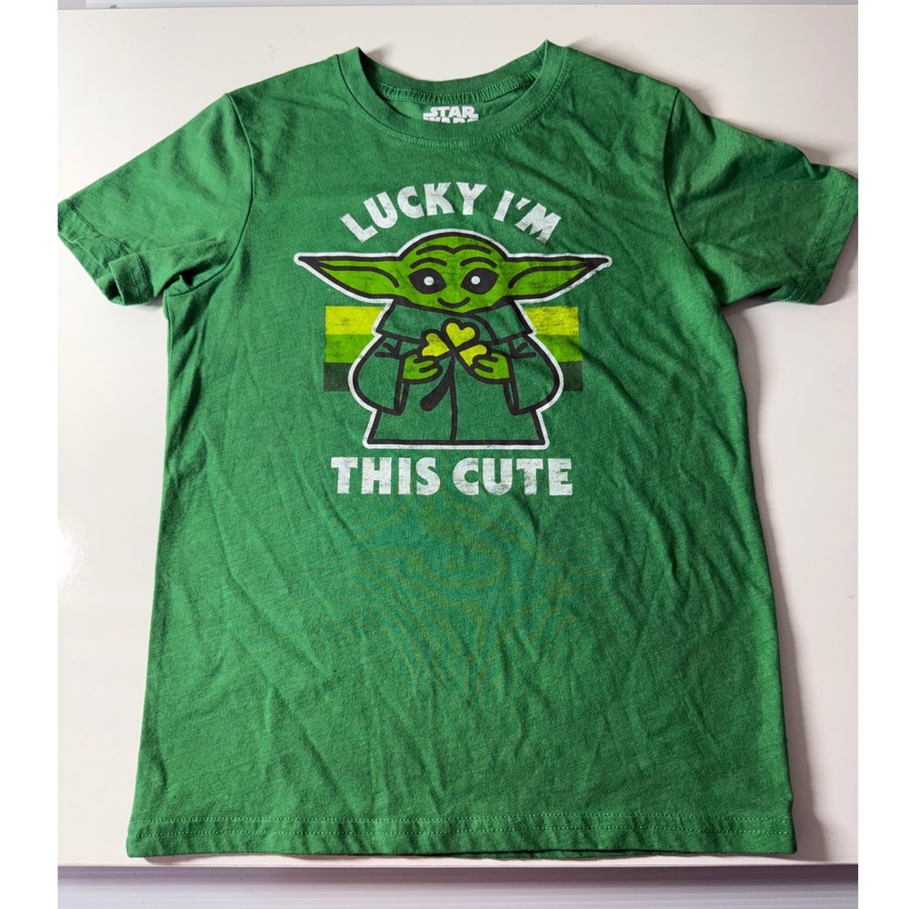 Star Wars Grogu Baby Yoda Lucky I'm This Cute St Patricks Day Green Shirt Kids M